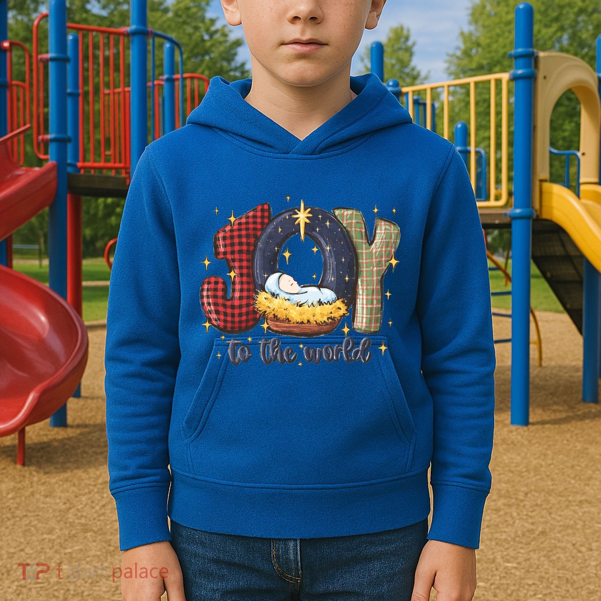 Joy To The World Nativity Christmas Jesus Ger Gift Kids Hoodie
