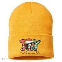 Joy To The World Disco Christmas Holiday Sustainable Knit Beanie thumb 0