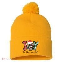 Joy To The World Disco Christmas Holiday Pom Pom 12in Knit Beanie thumb 0