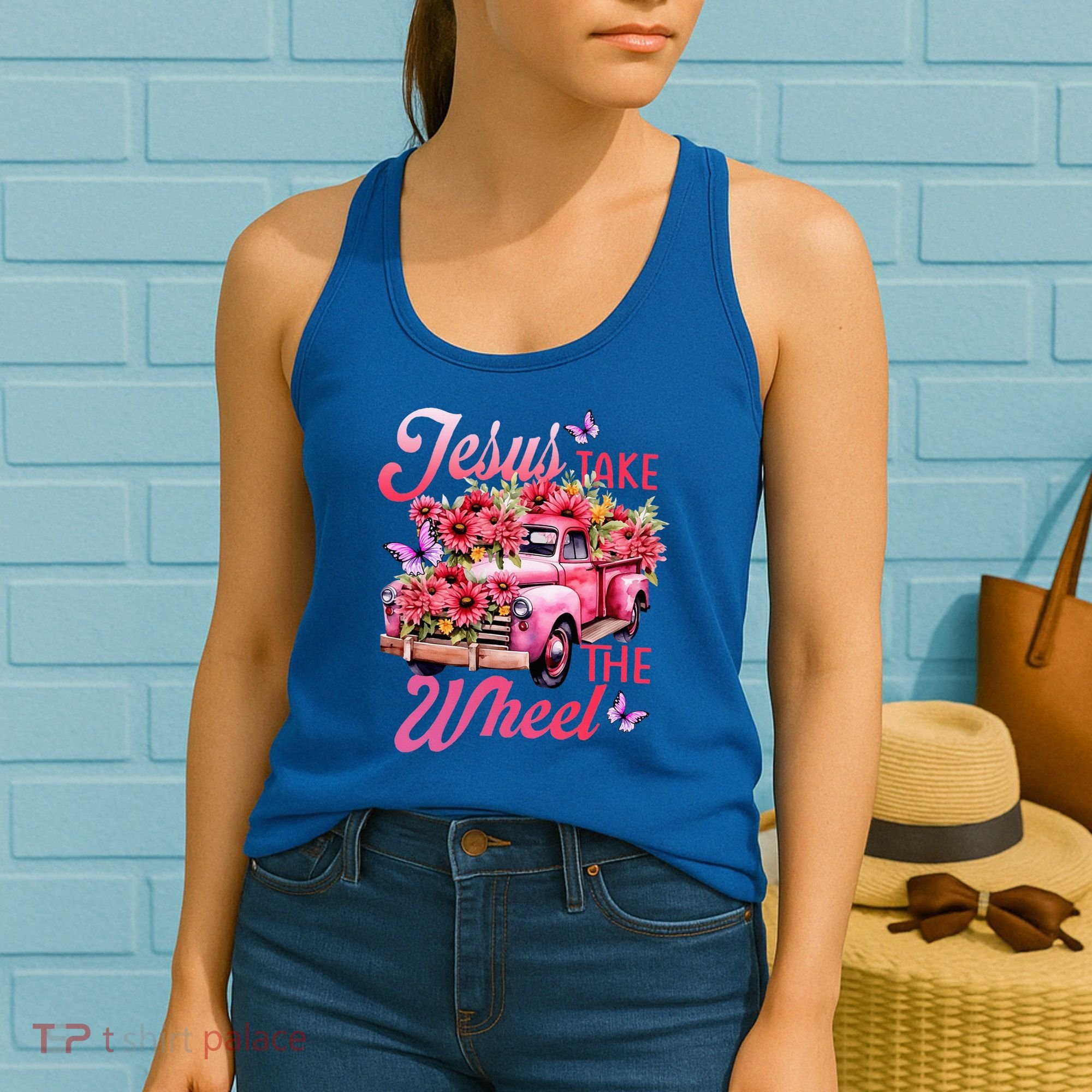 Jesus Take The A Wheel Truck God Believer Flower Christ Women's Tank Top