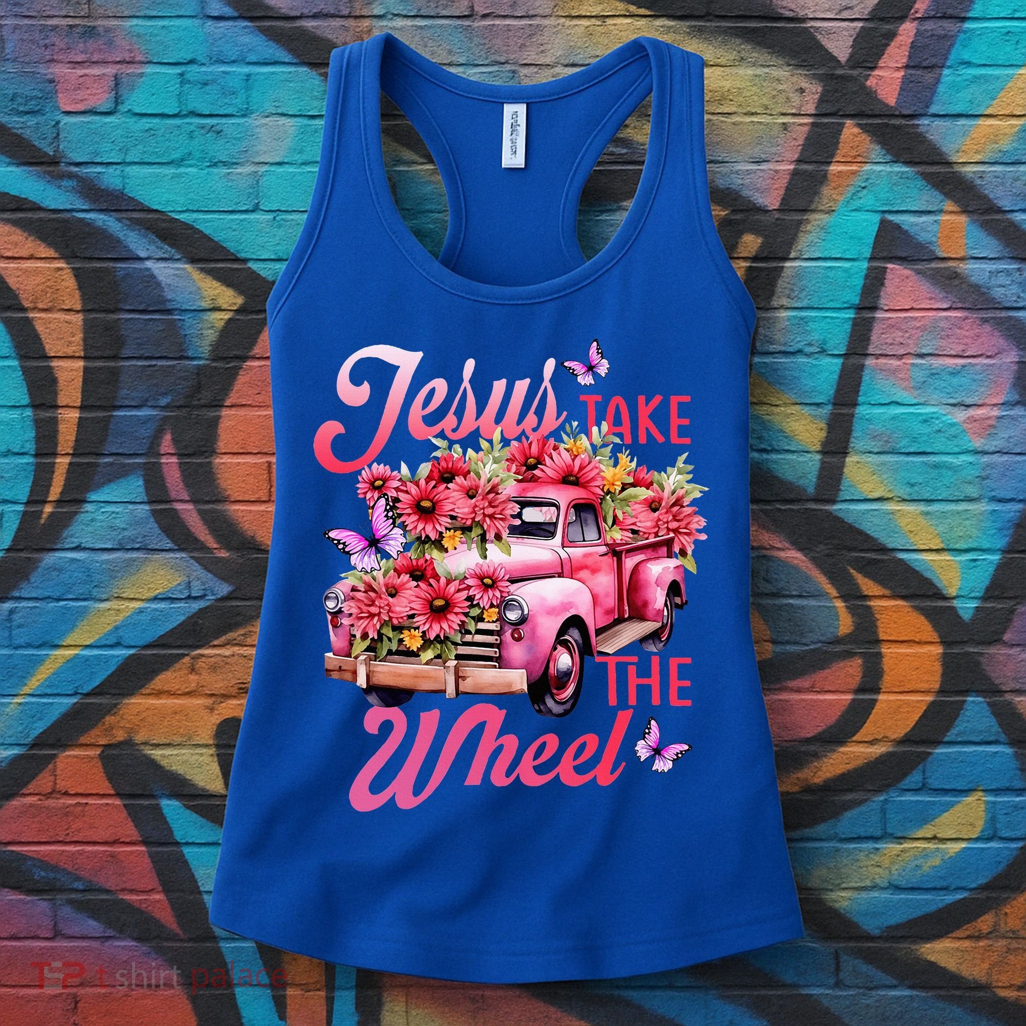 Jesus Take The A Wheel Truck God Believer Flower Christ Women's Tank Top