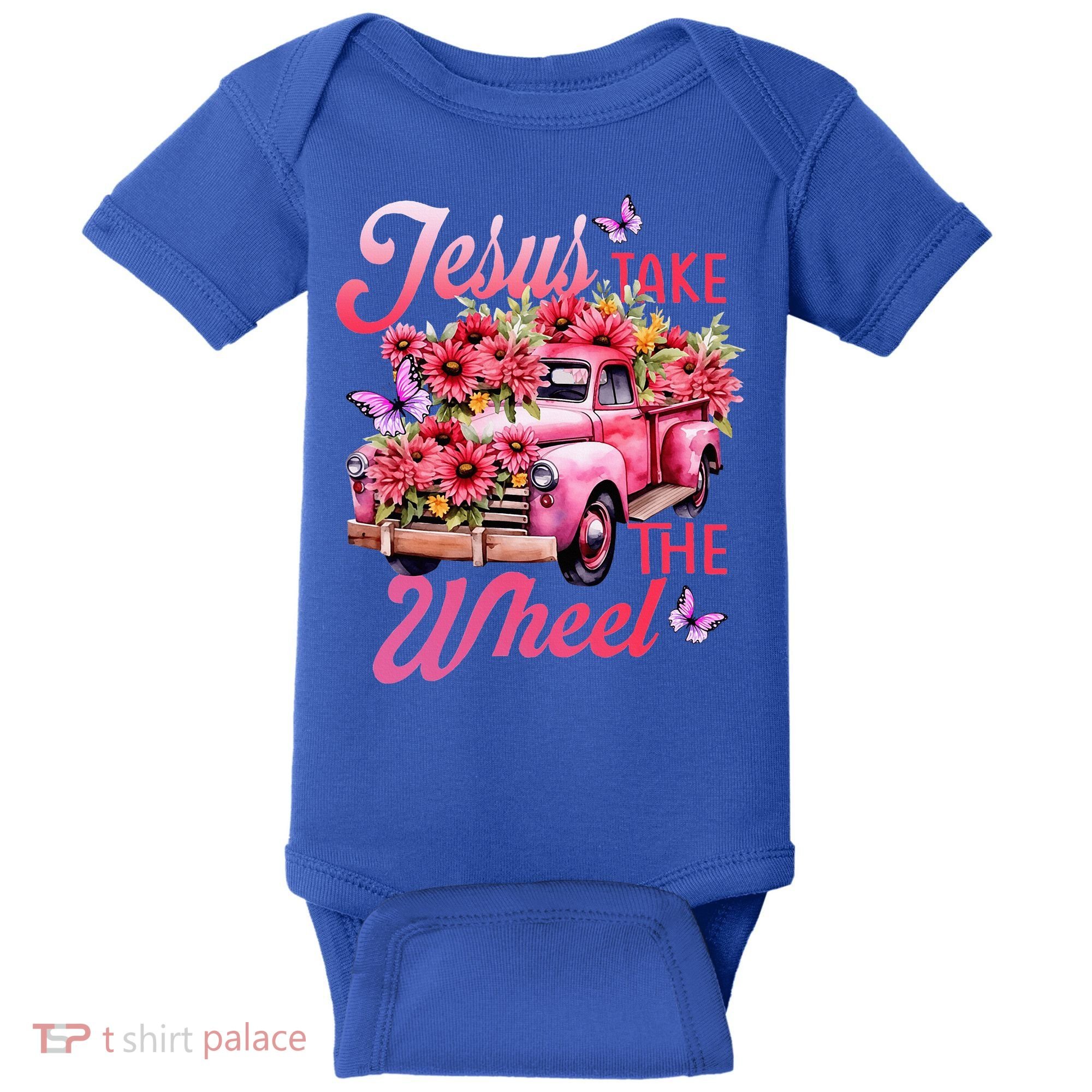 Jesus Take The A Wheel Truck God Believer Flower Christ Baby Bodysuit