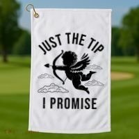 Just The Tip I Promise Funny Cupid Golf Towel thumb 1