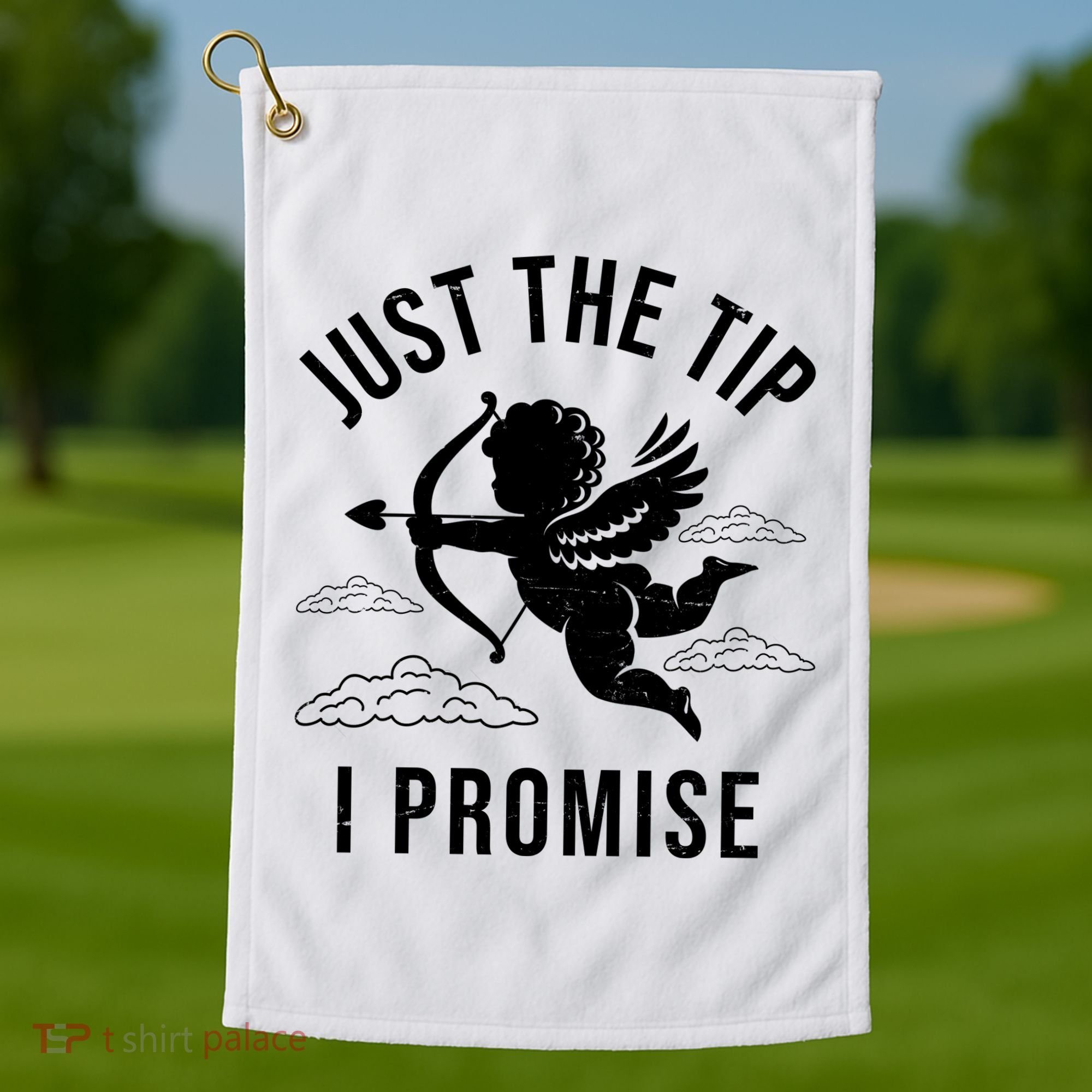 Just The Tip I Promise Funny Cupid Golf Towel