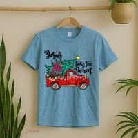 Jesus Take The Wheel Red Truck Christmas Tree Christian Xmas Gift T-Shirt thumb 2