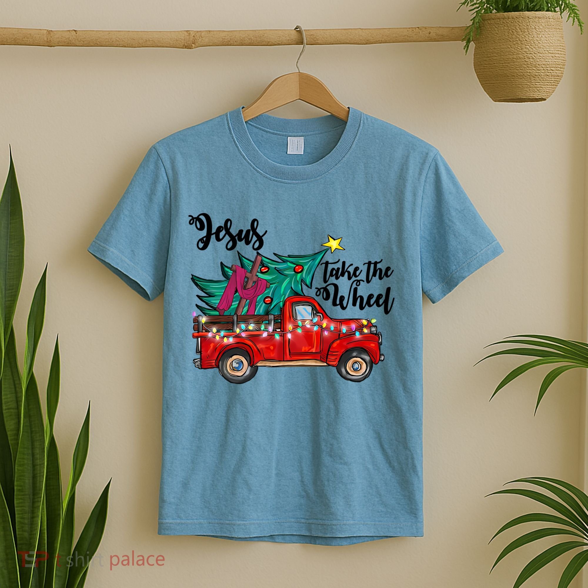 Jesus Take The Wheel Red Truck Christmas Tree Christian Xmas Gift T-Shirt
