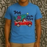 Jesus Take The Wheel Red Truck Christmas Tree Christian Xmas Gift T-Shirt thumb 3
