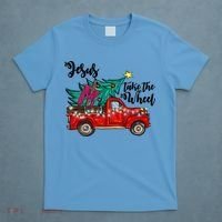 Jesus Take The Wheel Red Truck Christmas Tree Christian Xmas Gift T-Shirt thumb 4