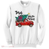 Jesus Take The Wheel Red Truck Christmas Tree Christian Xmas Gift Sweatshirt thumb 0