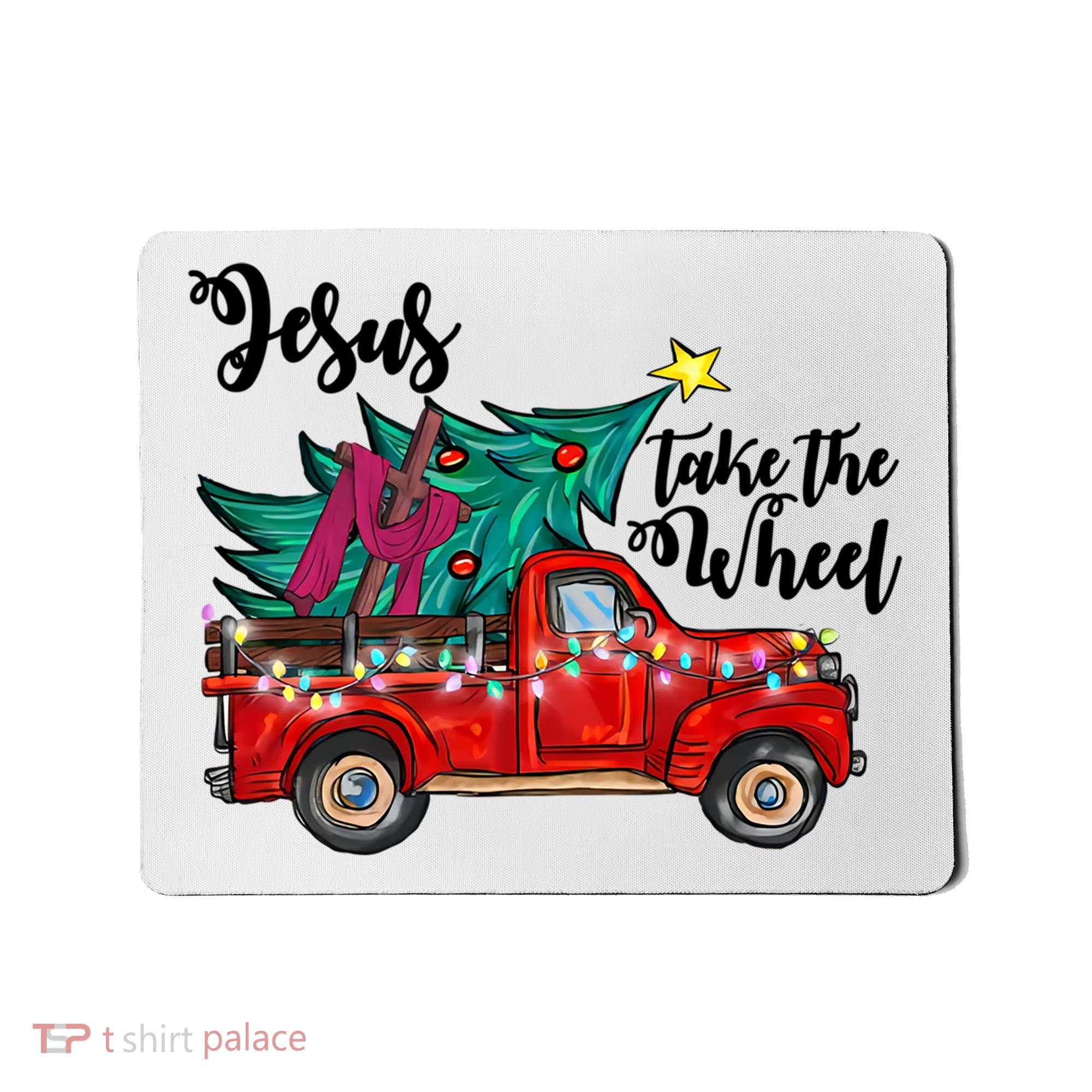 Jesus Take The Wheel Red Truck Christmas Tree Christian Xmas Gift Mousepad