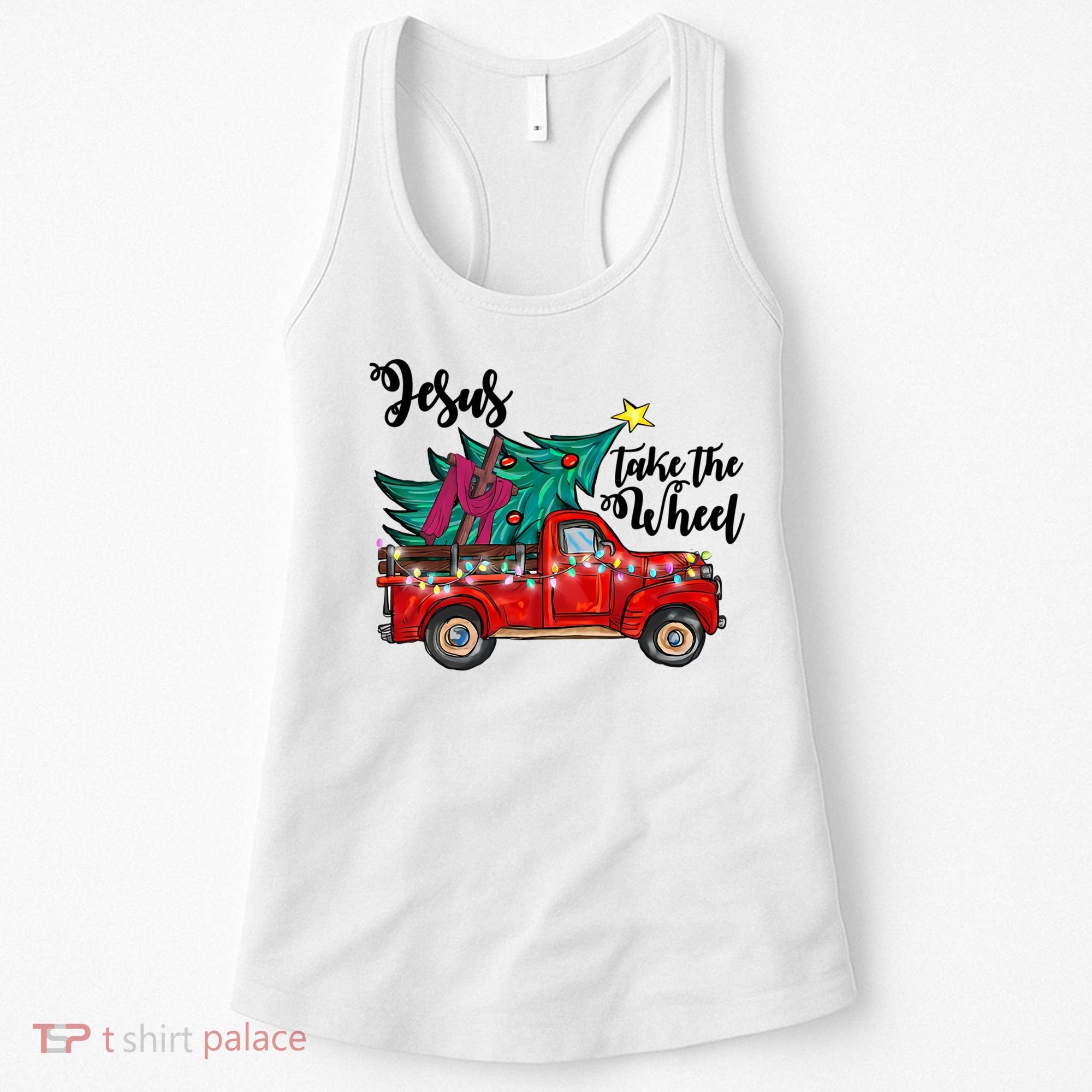 Jesus Take The Wheel Red Truck Christmas Tree Christian Xmas Gift Women's Tank Top