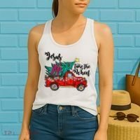 Jesus Take The Wheel Red Truck Christmas Tree Christian Xmas Gift Women's Tank Top thumb 2