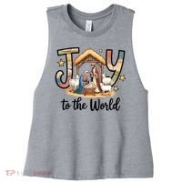 Joy To The World Jesus Is Born Christmas Women's Racerback Cropped Tank thumb 0
