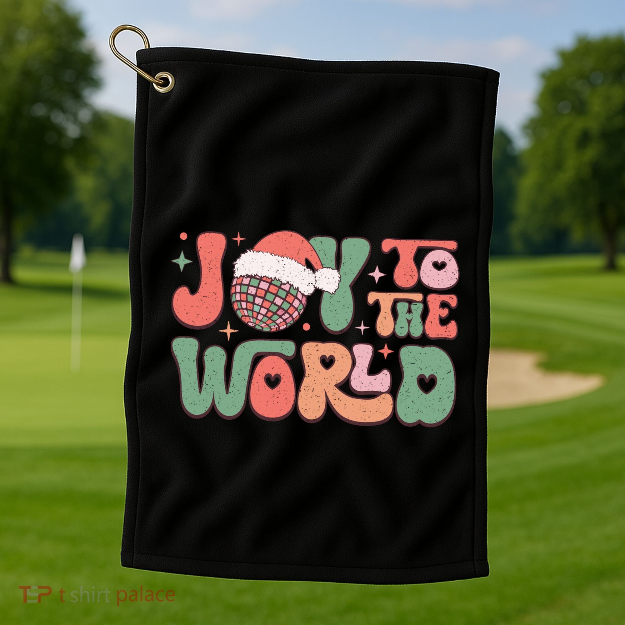 Joy To The World Festive Holiday Graphic Golf Towel
