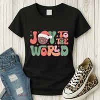 Joy To The World Festive Holiday Graphic Women's T-Shirt thumb 3