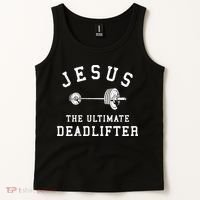 Jesus The Ultimate Deadlifter Christian Gym Workout Exercise Tank Top thumb 2