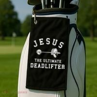 Jesus The Ultimate Deadlifter Christian Gym Workout Exercise Golf Towel thumb 2