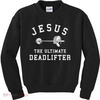 Jesus The Ultimate Deadlifter Christian Gym Workout Exercise Kids Sweatshirt thumb 0
