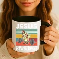 Jesus The Ultimate Deadlifter Funny Jesus Lifting Gym Coffee Mug thumb 3