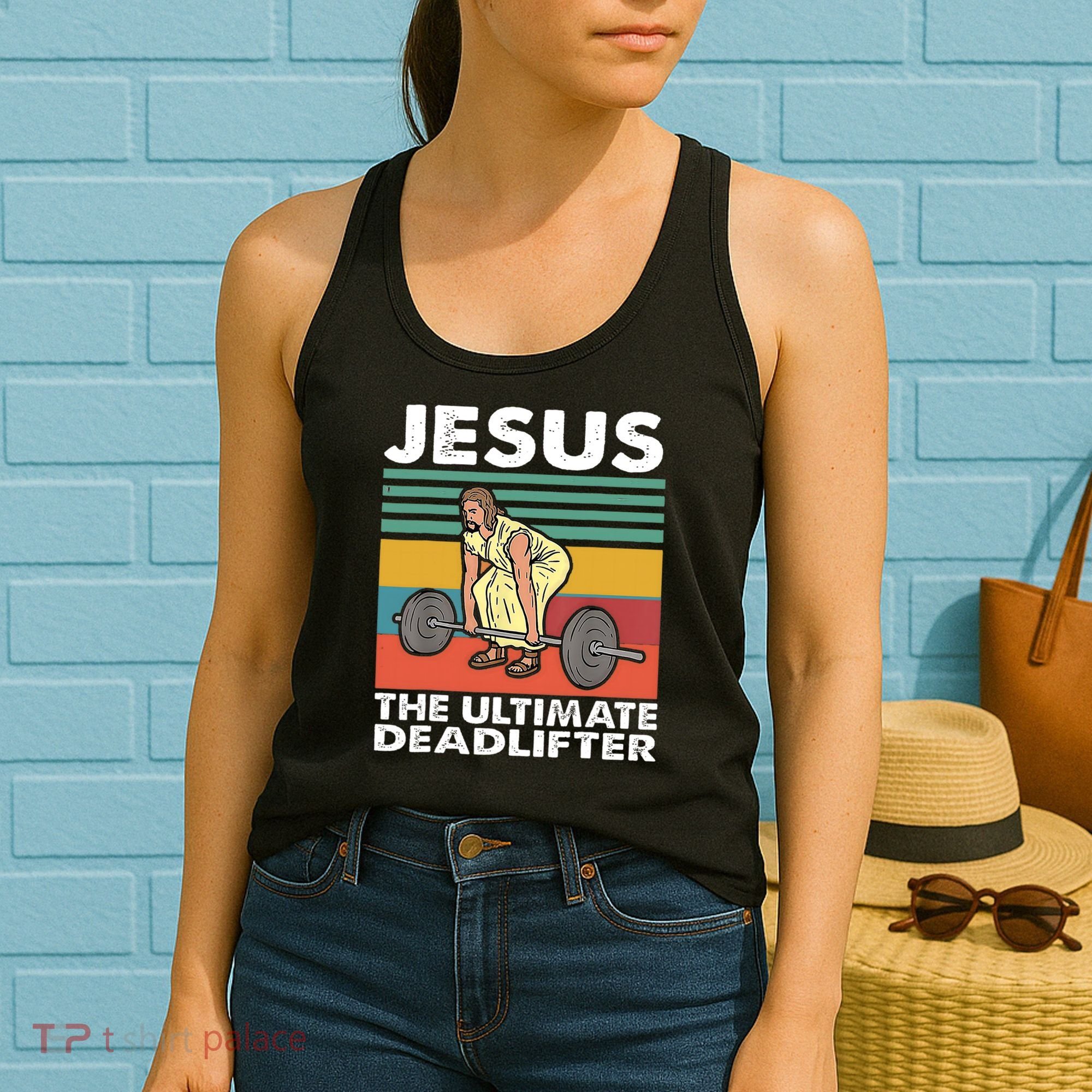 Jesus The Ultimate Deadlifter Funny Jesus Lifting Gym Women's Tank Top