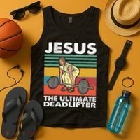 Jesus The Ultimate Deadlifter Funny Jesus Lifting Gym Tank Top thumb 4