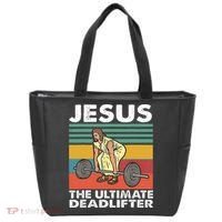 Jesus The Ultimate Deadlifter Funny Jesus Lifting Gym Tote Bag thumb 0