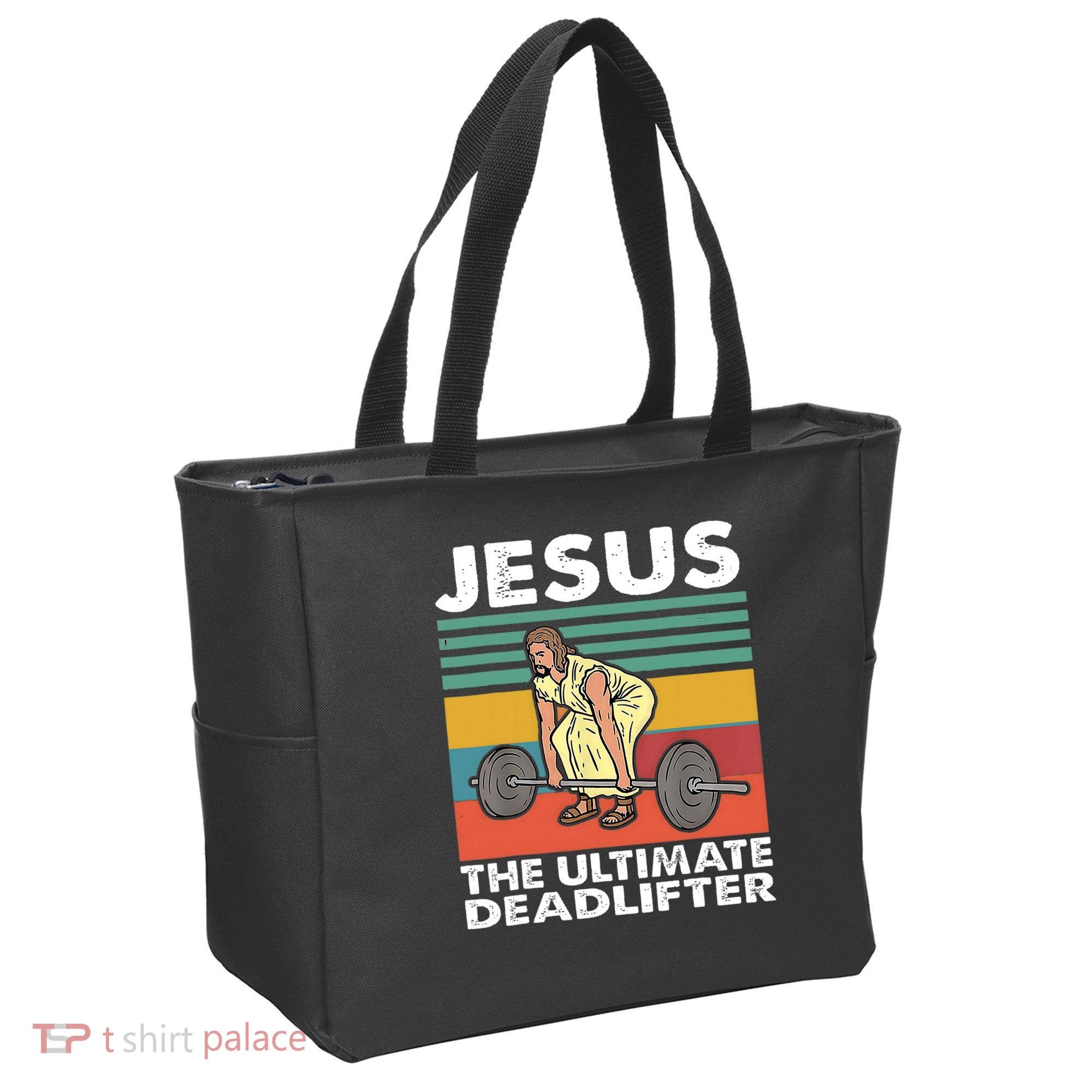 Jesus The Ultimate Deadlifter Funny Jesus Lifting Gym Tote Bag