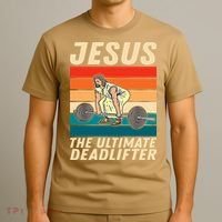 Jesus The Ultimate Deadlifter Funny Vintage Gym Christian T-Shirt thumb 3