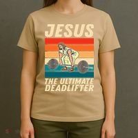 Jesus The Ultimate Deadlifter Funny Vintage Gym Christian T-Shirt thumb 4
