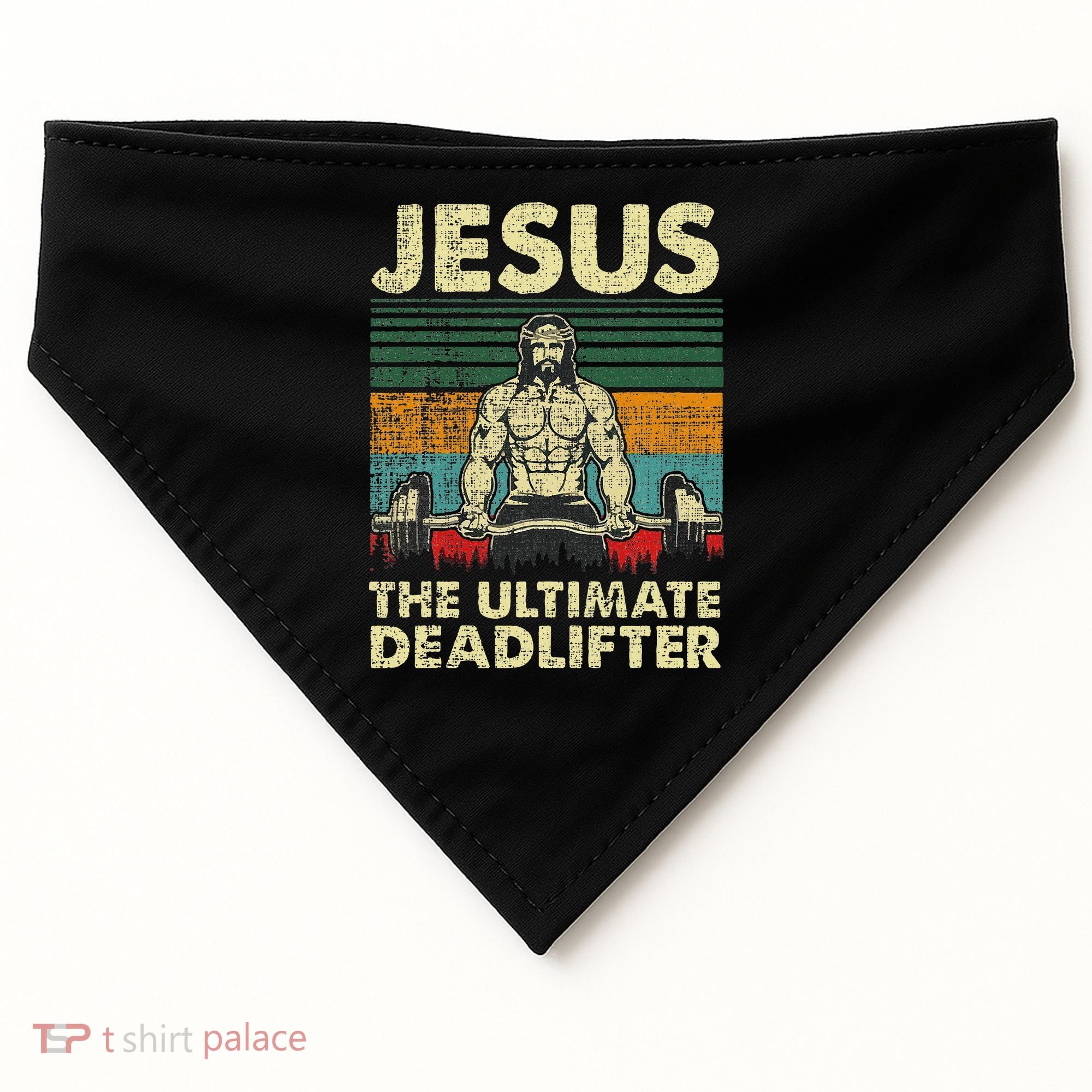 Jesus The Ultimate Deadlifter Funny Christian Workout Jesus USA-Made Doggie Bandana