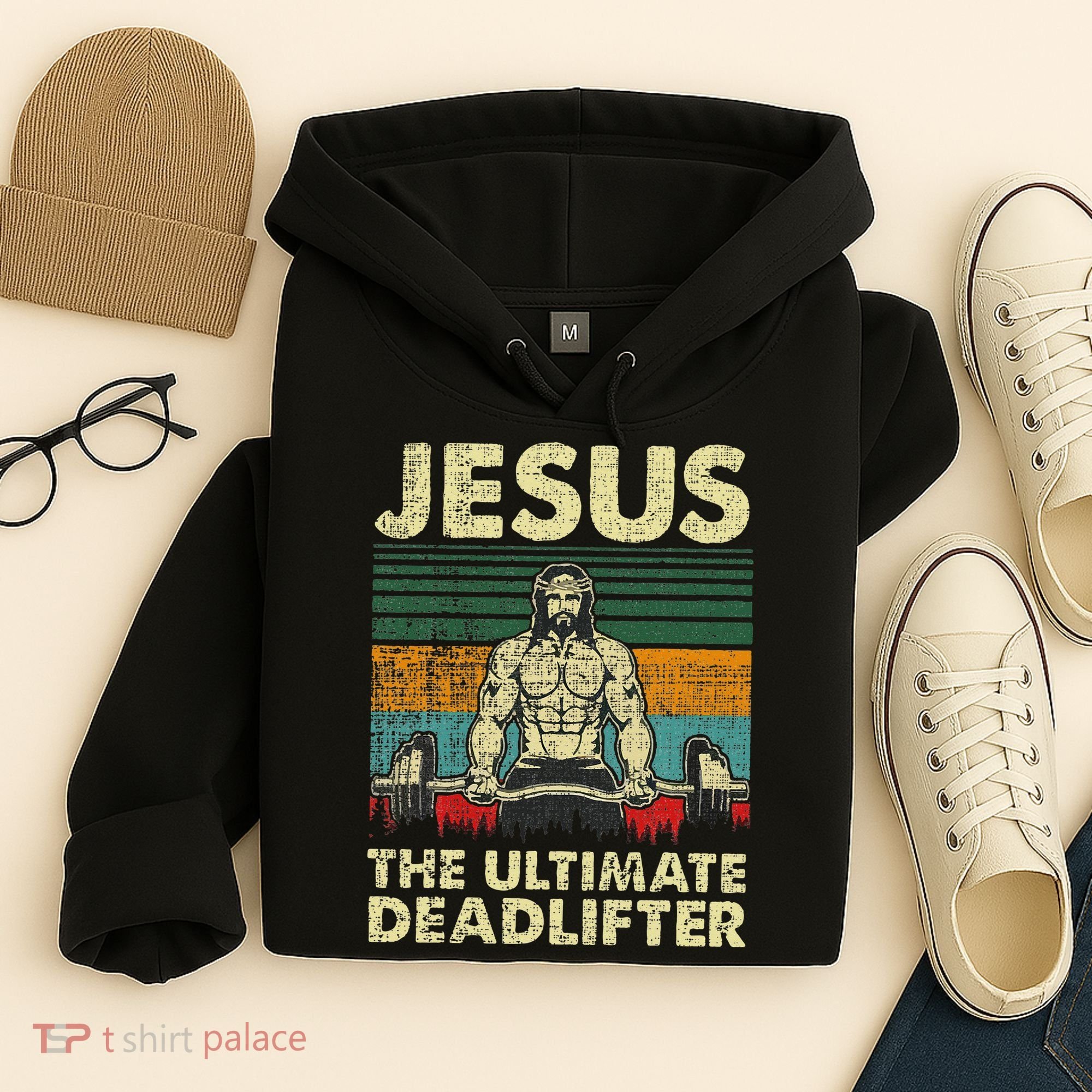 Jesus The Ultimate Deadlifter Funny Christian Workout Jesus Hoodie