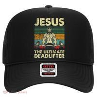 Jesus The Ultimate Deadlifter Funny Christian Workout Jesus Hat thumb 0