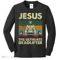 Jesus The Ultimate Deadlifter Funny Christian Workout Jesus Kids Long Sleeve Shirt thumb 0