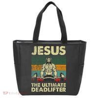 Jesus The Ultimate Deadlifter Funny Christian Workout Jesus Tote Bag thumb 0