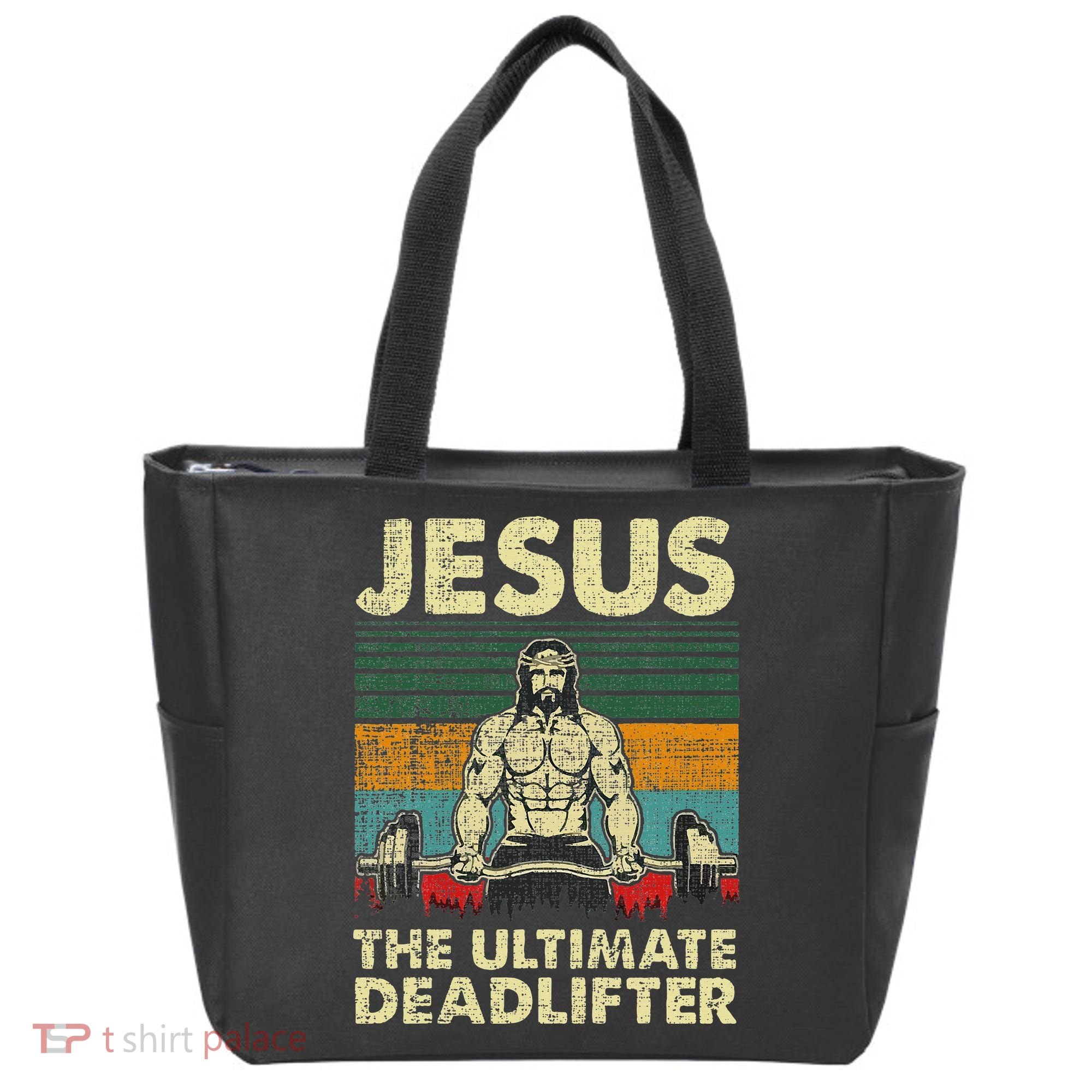Jesus The Ultimate Deadlifter Funny Christian Workout Jesus Tote Bag