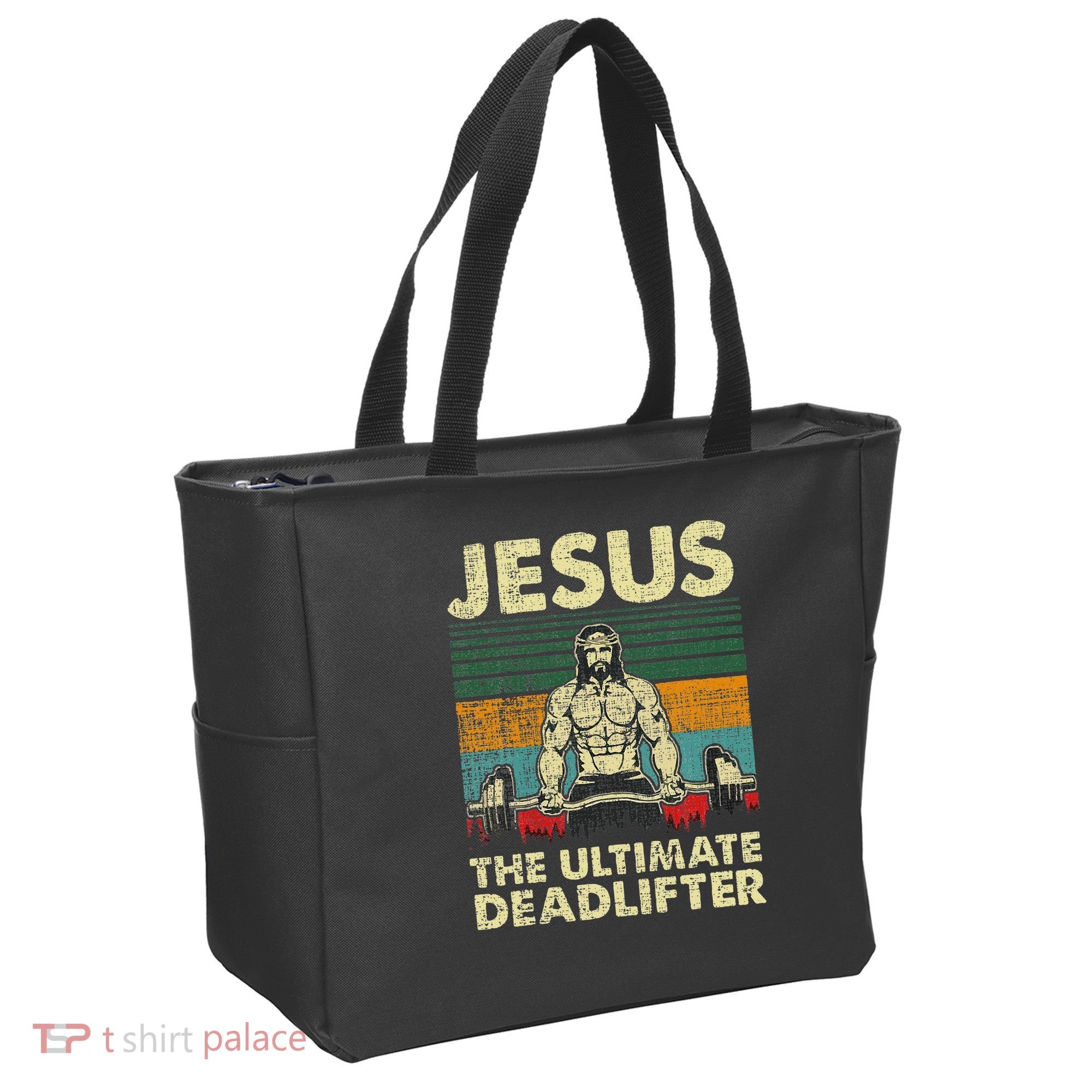Jesus The Ultimate Deadlifter Funny Christian Workout Jesus Tote Bag