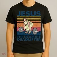 Jesus The Ultimate Deadlifter Funny Vintage Gym Christian T-Shirt thumb 3