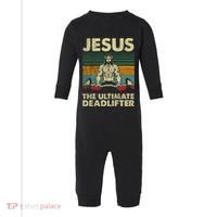 Jesus The Ultimate Deadlifter Funny Christian Workout Jesus Gift Infant Fleece One Piece thumb 0