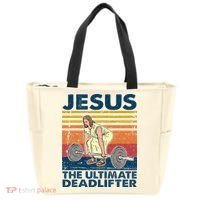Jesus The Ultimate Deadlifter Funny Christian Gym Tote Bag thumb 0