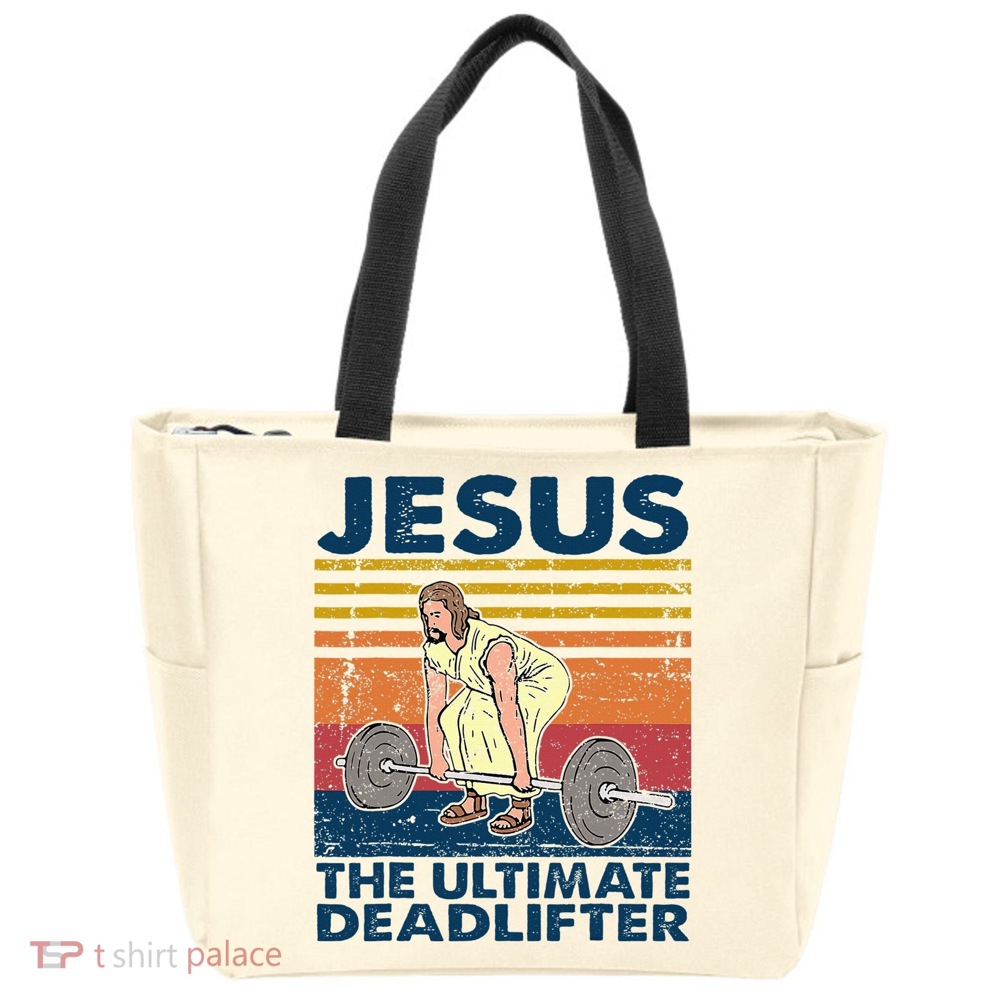 Jesus The Ultimate Deadlifter Funny Christian Gym Tote Bag