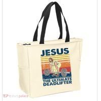 Jesus The Ultimate Deadlifter Funny Christian Gym Tote Bag thumb 2