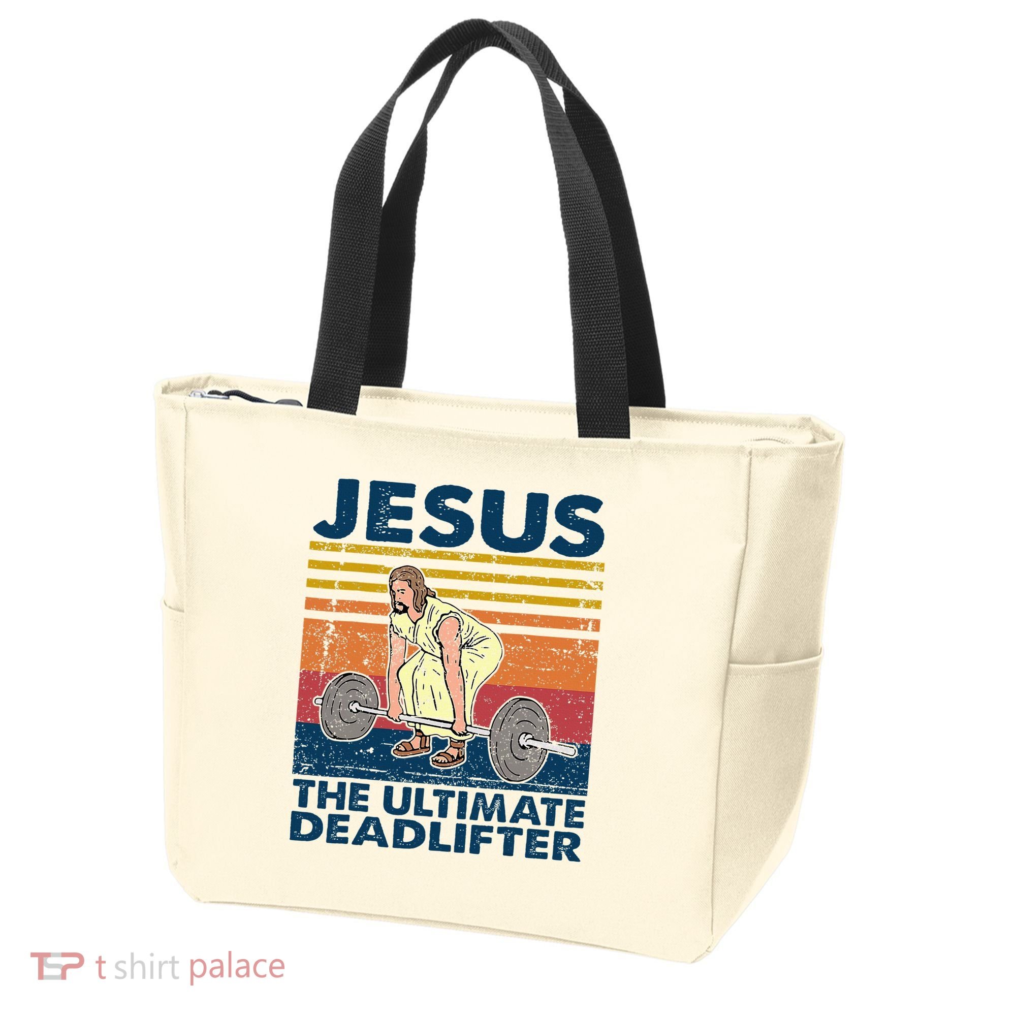 Jesus The Ultimate Deadlifter Funny Christian Gym Tote Bag