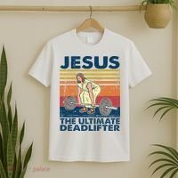 Jesus The Ultimate Deadlifter Funny Christian Gym T-Shirt thumb 2