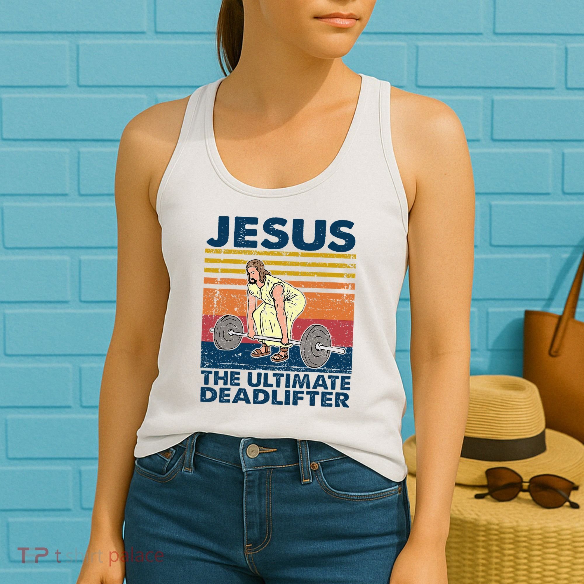 Jesus The Ultimate Deadlifter Funny Christian Gym Women's Tank Top