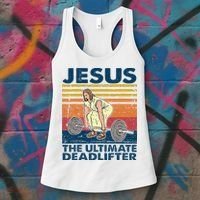 Jesus The Ultimate Deadlifter Funny Christian Gym Women's Tank Top thumb 3