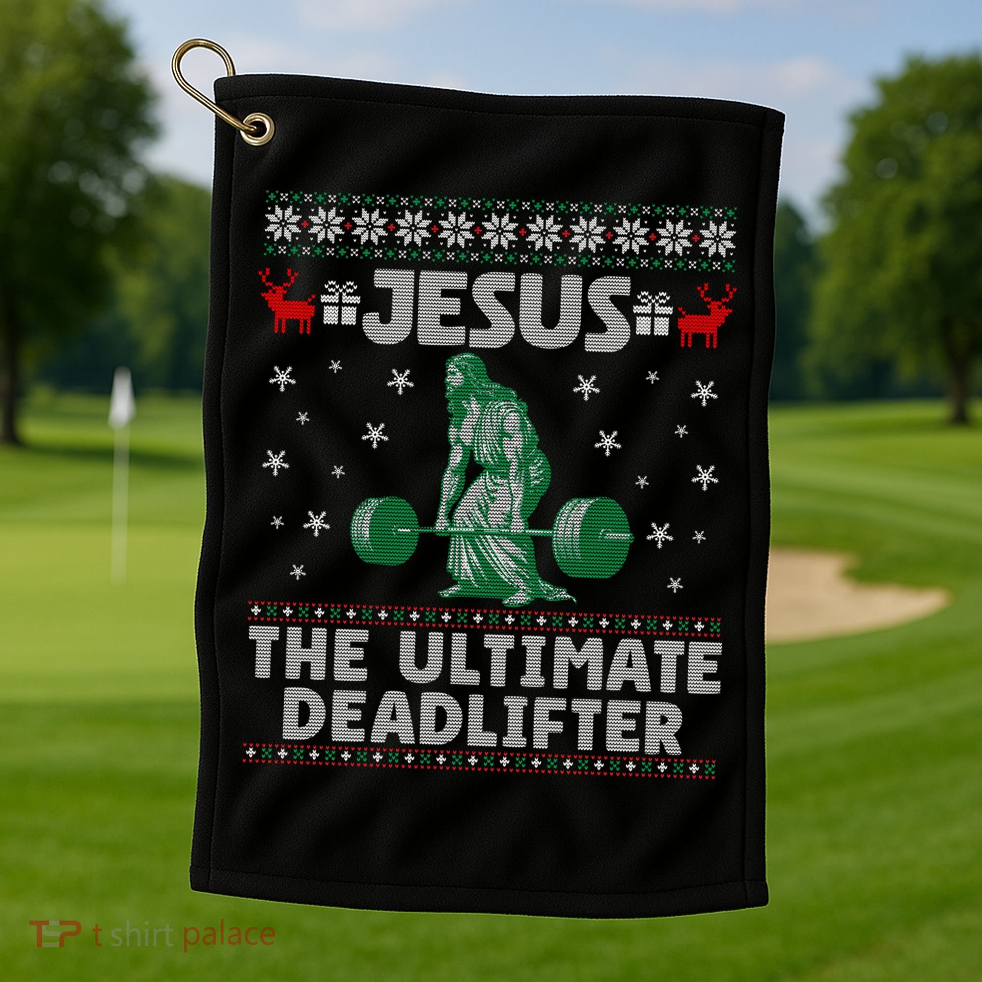 Jesus The Ultimate Deadlifter Christmas Ugly Sweater Cool Gift Golf Towel