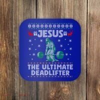 Jesus The Ultimate Deadlifter Christmas Ugly Sweater Cool Gift Coaster thumb 0