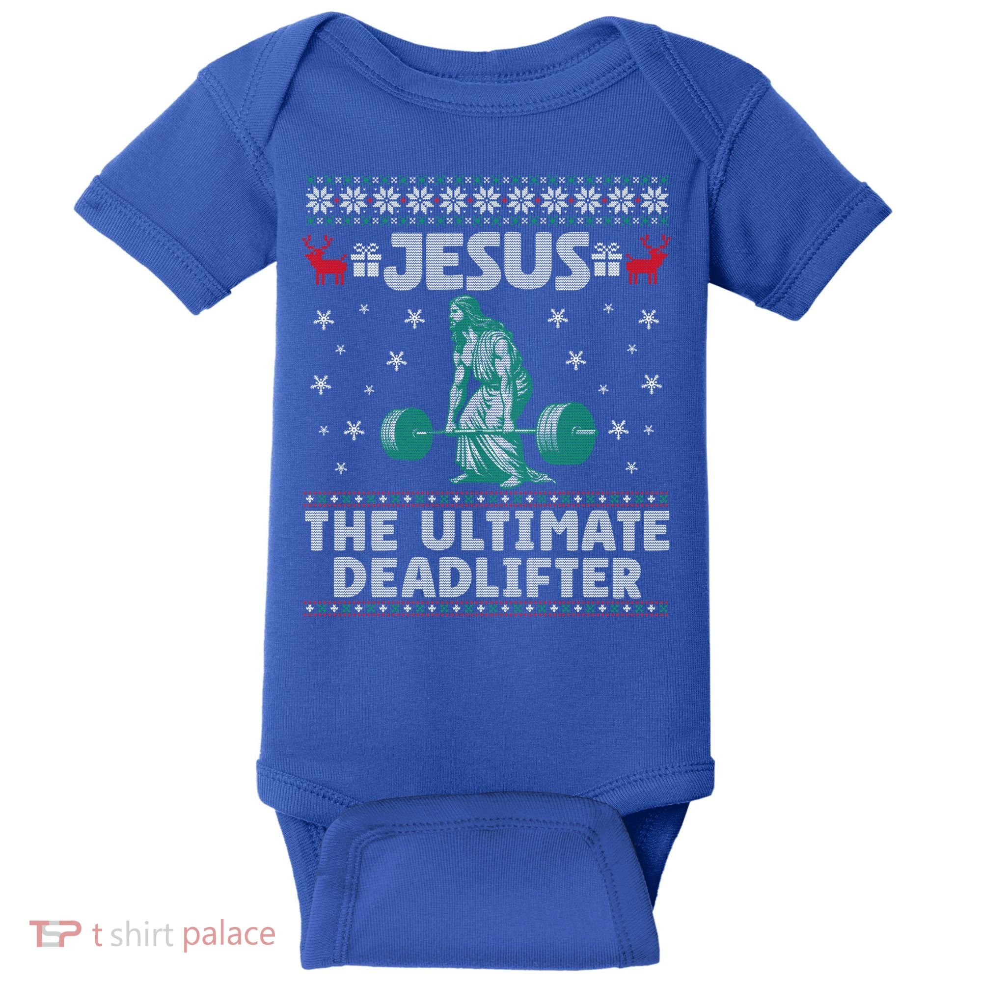 Jesus The Ultimate Deadlifter Christmas Ugly Sweater Cool Gift Baby Bodysuit