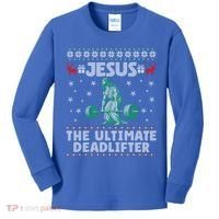 Jesus The Ultimate Deadlifter Christmas Ugly Sweater Cool Gift Kids Long Sleeve Shirt thumb 0