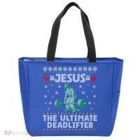 Jesus The Ultimate Deadlifter Christmas Ugly Sweater Cool Gift Tote Bag thumb 0